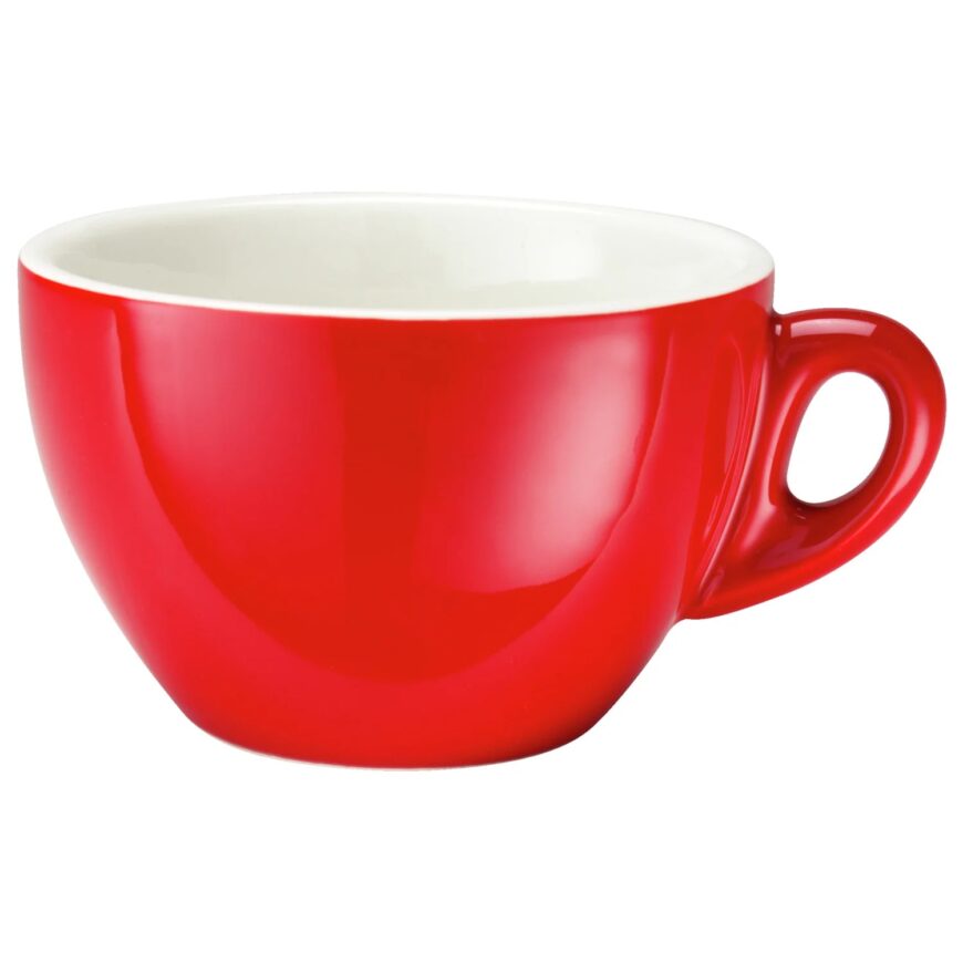 červený latte hrníček
