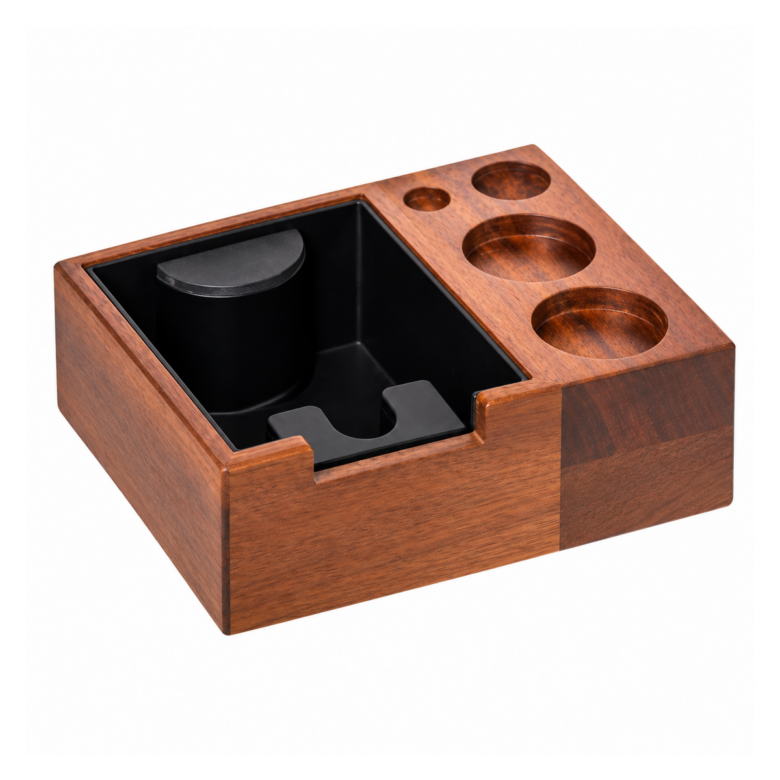 Dřevěný organizér pro baristu s knock boxem